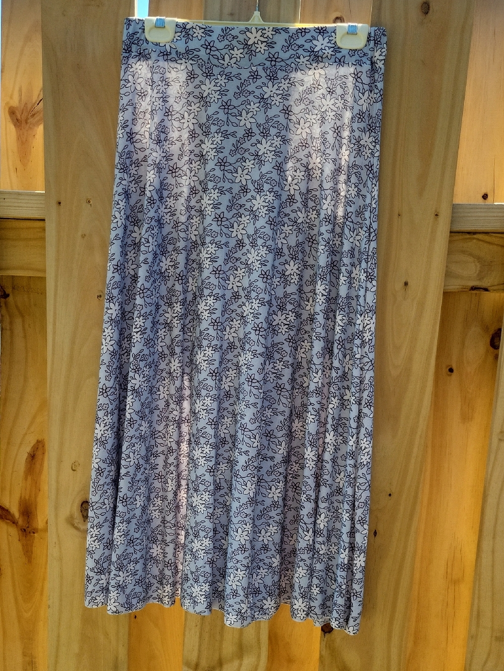 Floral Print Light Blue Maxi Skirt - Soft Flowing A-Line